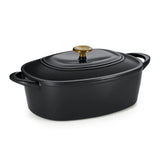 Tramontina Cast Iron Oval Dutch Oven Pot with Lid, Black with Gold - Front