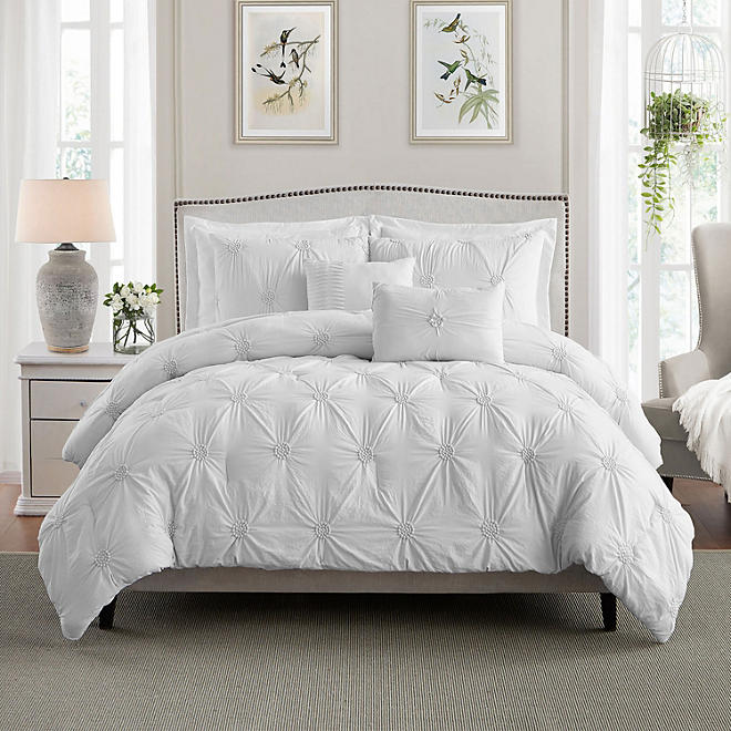 Ultra Plush Floral Pintuck Comforter Set, (Choose Size and Color) - ShopUSA - Kenya