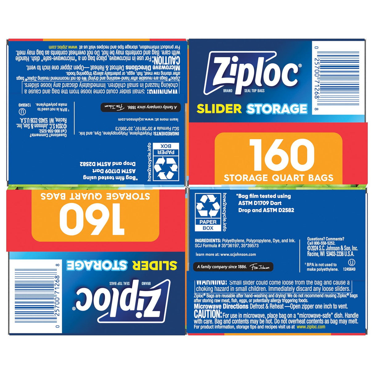 Ziploc Slider Quart Storage Bags, 160 Count