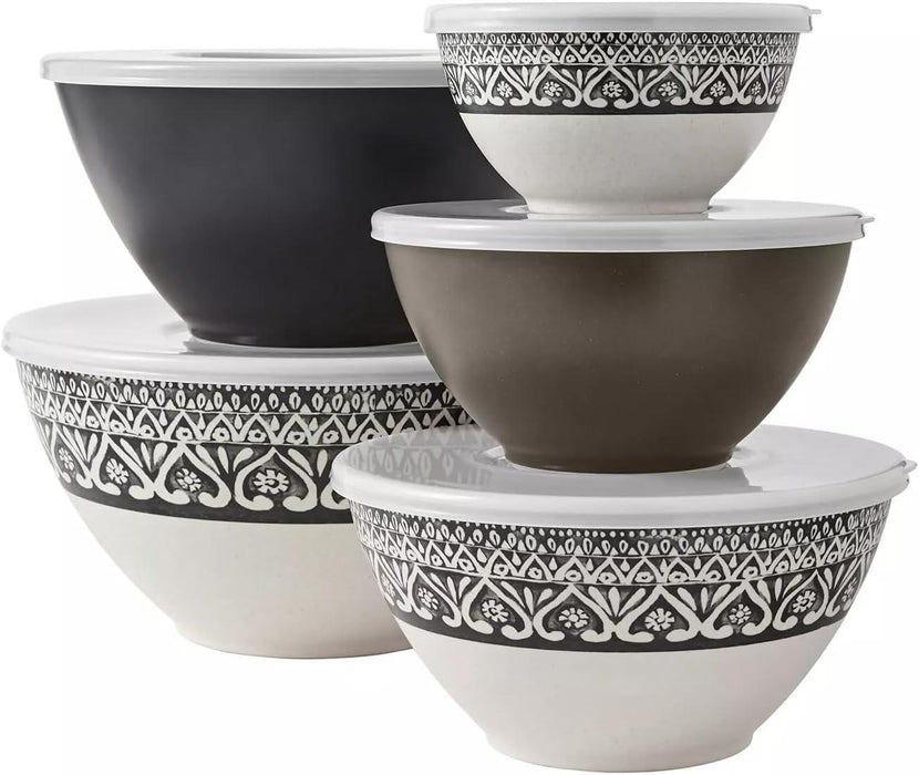 10-Piece Bamboo Melamine Mixing Bowls with Lids Set - ShopUSA - Kenya