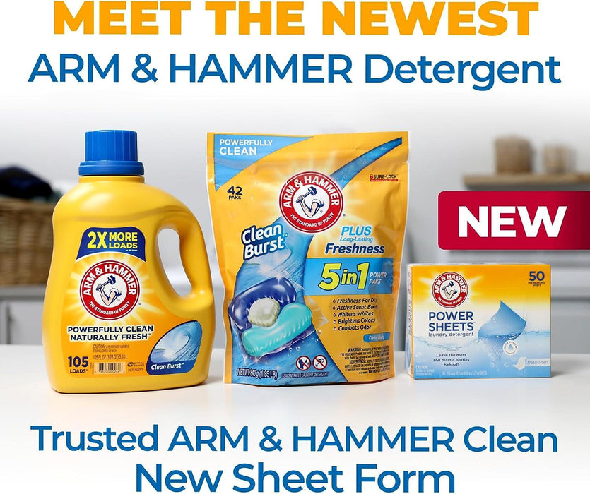 Arm & Hammer Power Sheets Laundry Detergent, Fresh Linen up to 100 Loads - ShopUSA - Kenya