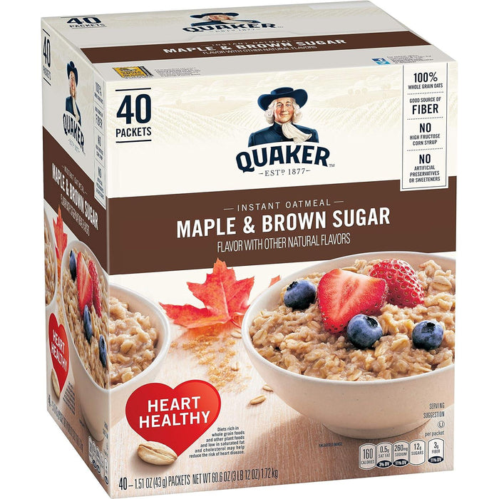 Quaker Instant Oatmeal Cereal, Maple and Brown Sugar, (40-1.51 oz packets) 60.6 Ounce - ShopUSA - Kenya