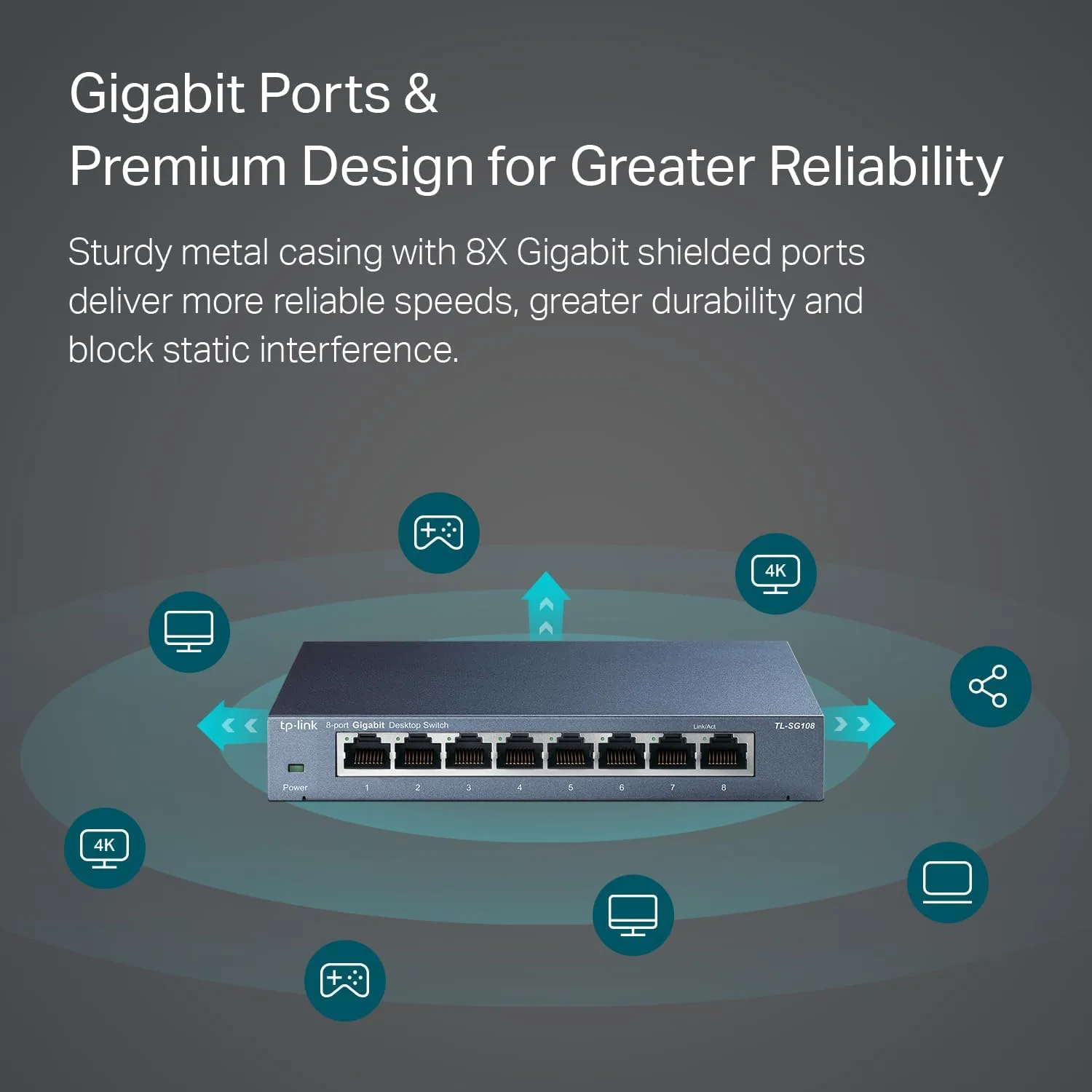 TP-Link 8 Port Gigabit Ethernet Network Switch - Ethernet Splitter | Plug & Play | Fanless | Sturdy Metal