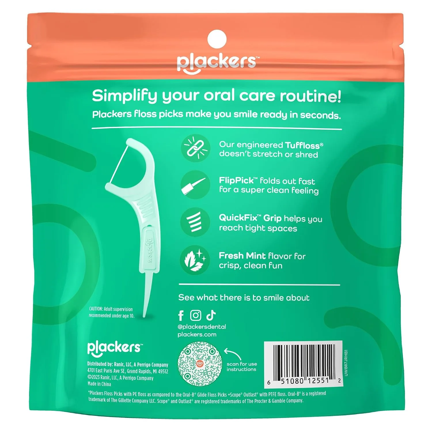Plackers Micro Line Floss Picks, Intense Mint, 300 Count 300 Count