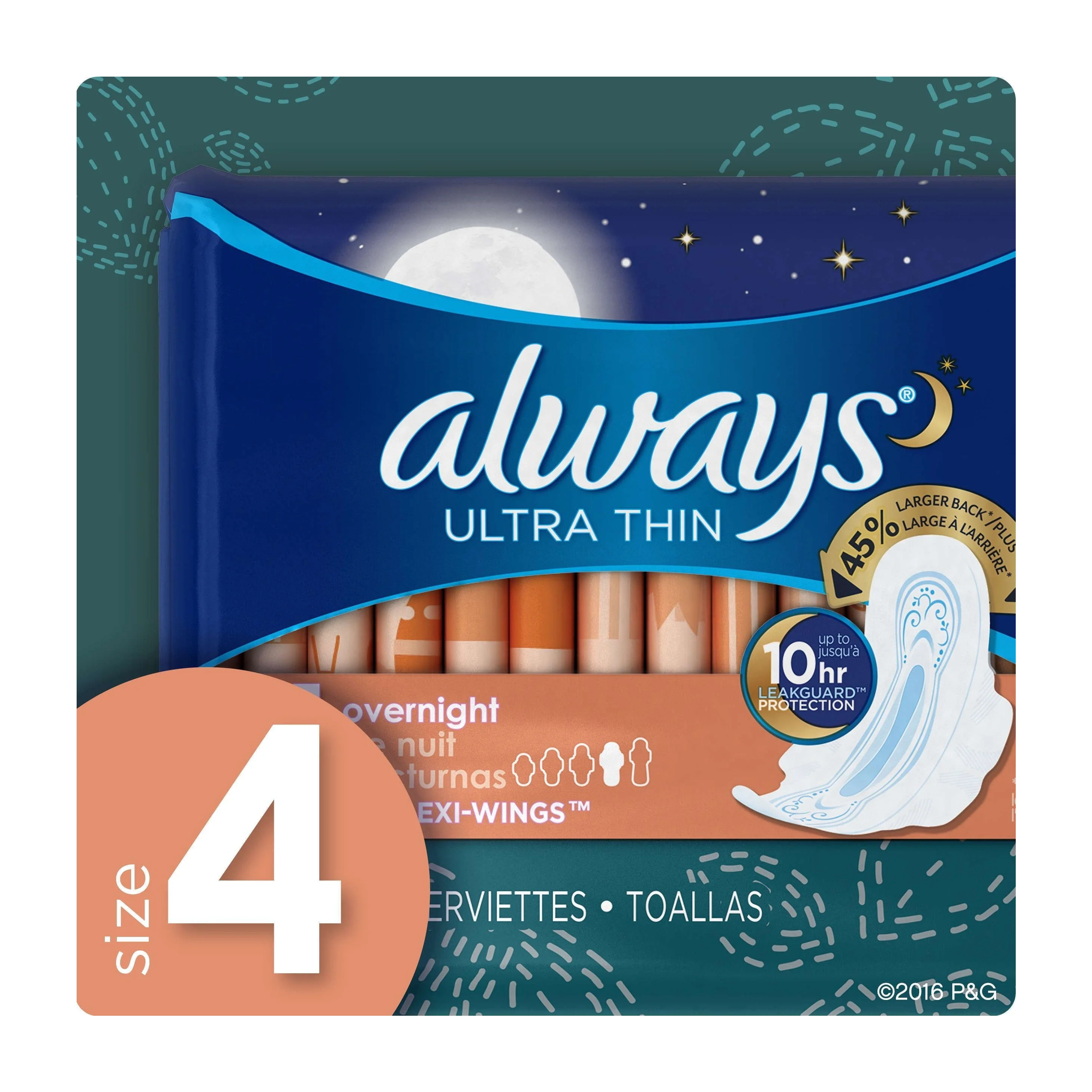 Always Ultra Thin Overnight Pads, Size 4