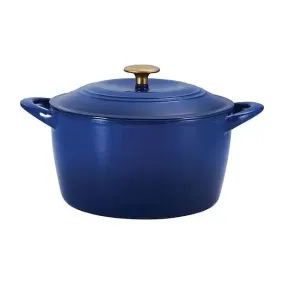 Tramontina 7 Qt Enameled Cast Iron Dutch Oven, Classic Blue Gold knob