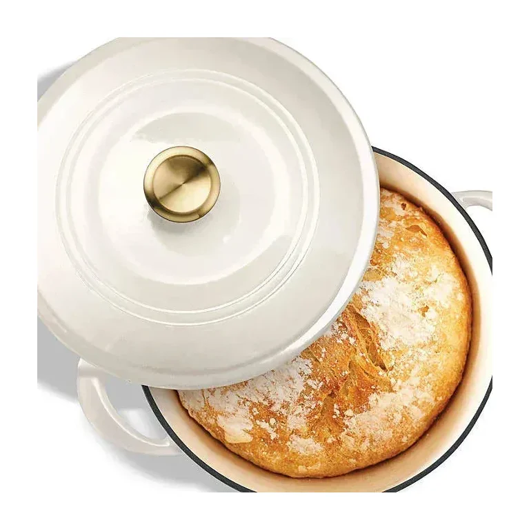 Tramontina 7 Qt Enameled Cast Iron Dutch Oven, Latte gold knob