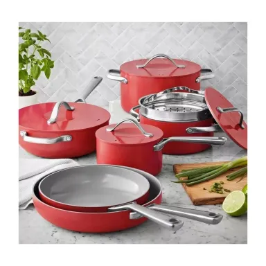 Member's Mark 11-Piece Modern Ceramic Cookware Set, Red