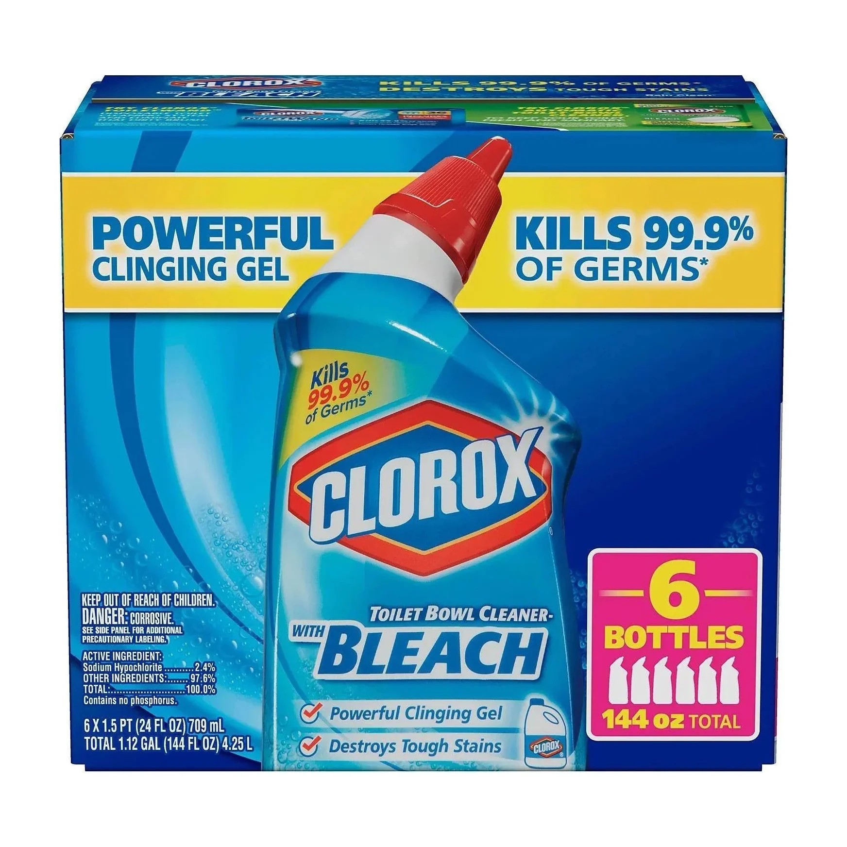 Clorox Toilet Bowl Cleaner with Bleach, Rain Clean (6 pack)