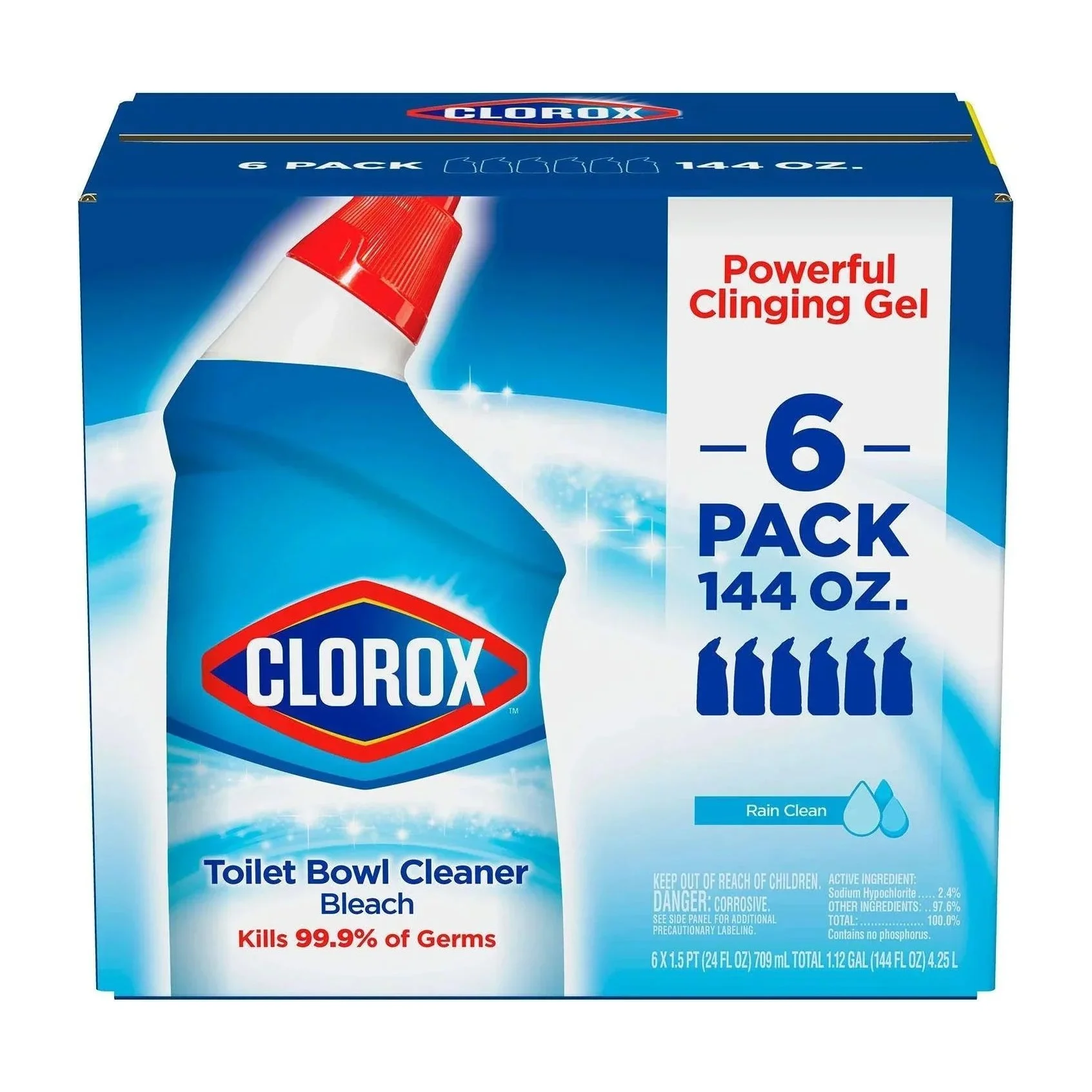 Clorox Toilet Bowl Cleaner with Bleach, Rain Clean (6 pack)