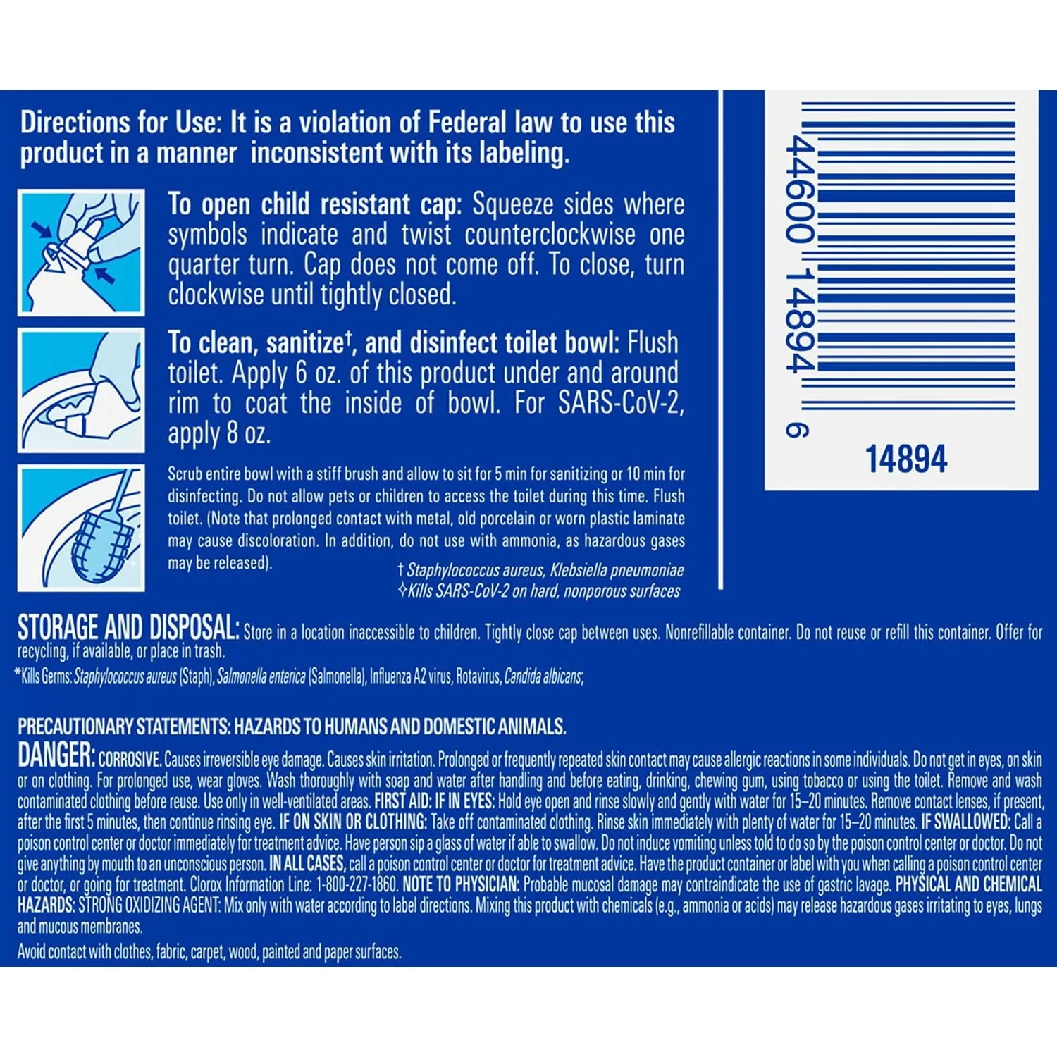 Clorox Toilet Bowl Cleaner with Bleach, Rain Clean (6 pack)
