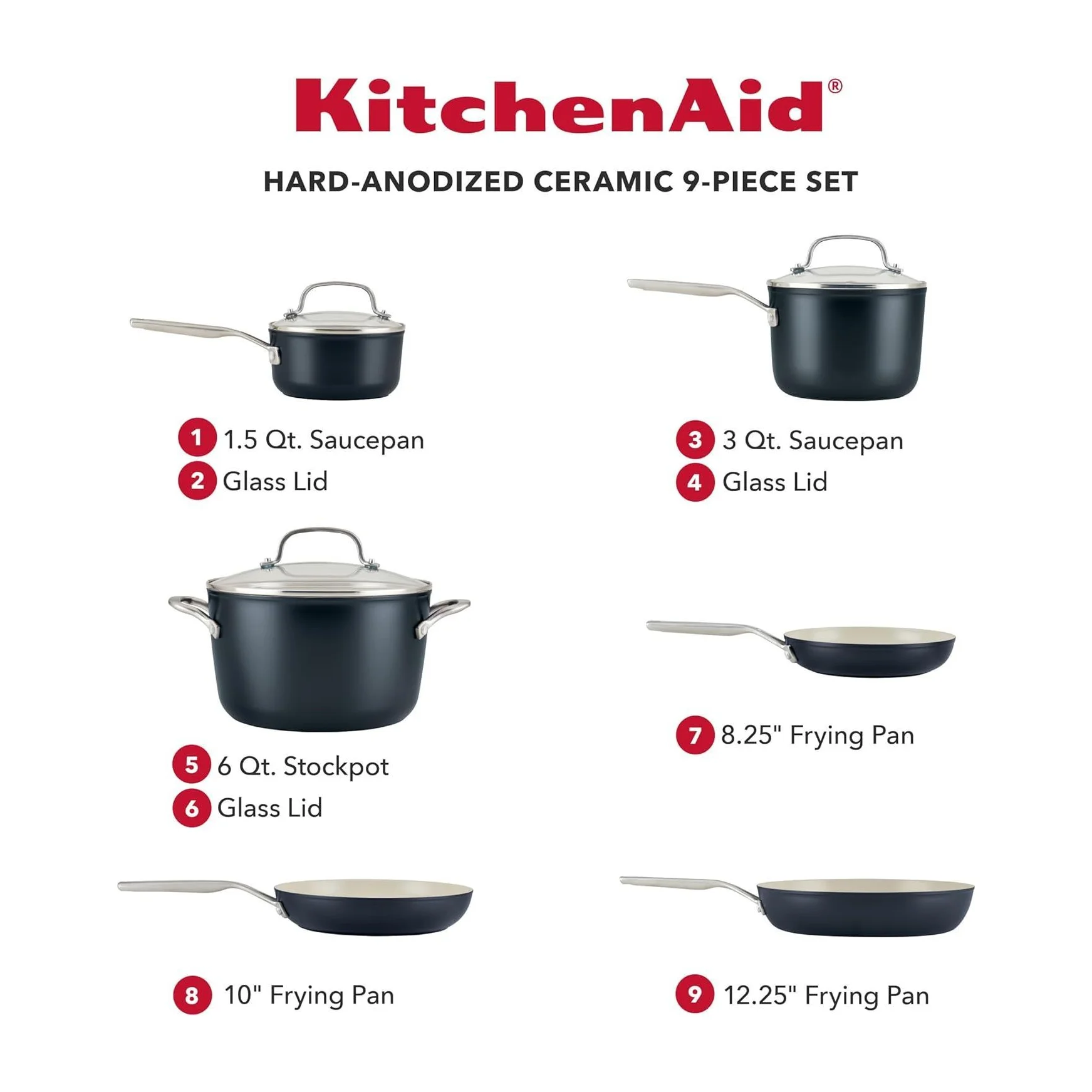 KitchenAid 10-piece Hard Anodized Ceramic Cookware Set (choose)