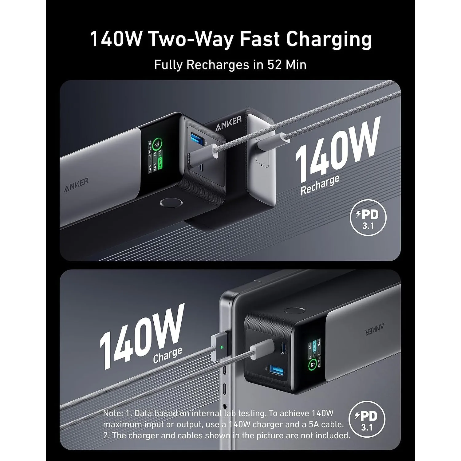 Power Bank in kenya -Anker 737 Power Bank, 140W 24,000mAh 3-Port Laptop Charger, 