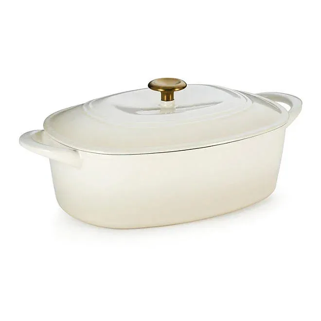 Tramontina Cast Iron Oval Dutch Oven Pot with Lid, Latte with Gold