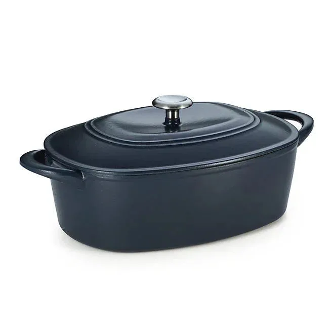 Tramontina Cast Iron Oval Dutch Oven Pot with Lid, Latte with Gold