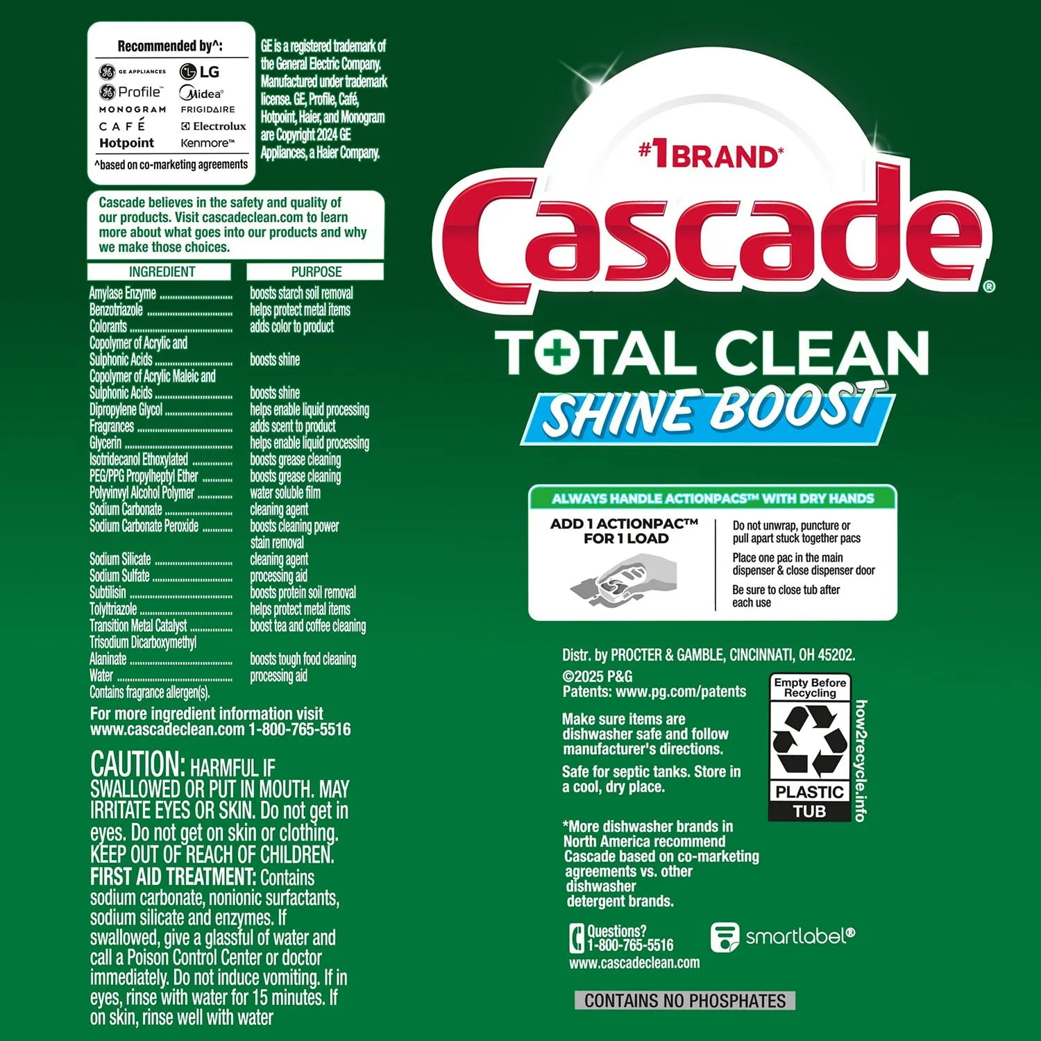 Cascade Total Clean Dishwasher Detergent Fresh 95 Pcs