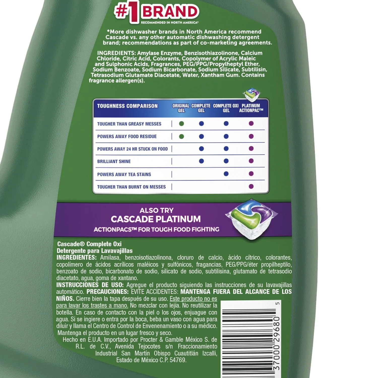 Cascade Complete Gel with  Oxi Dishwasher Detergent