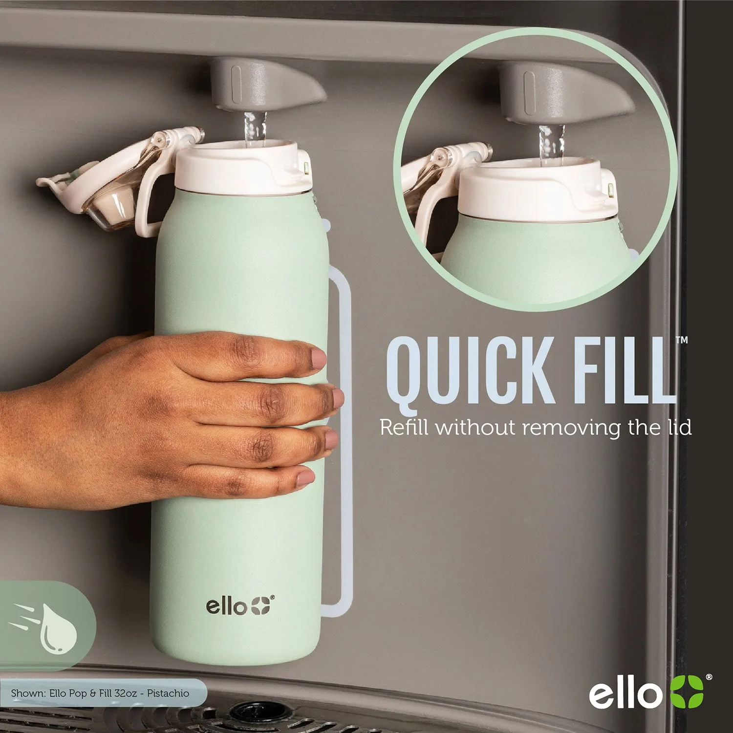  Water Bottle in Kenya- Ello Pop Stainless Steel (Eucalyptus) 946ml