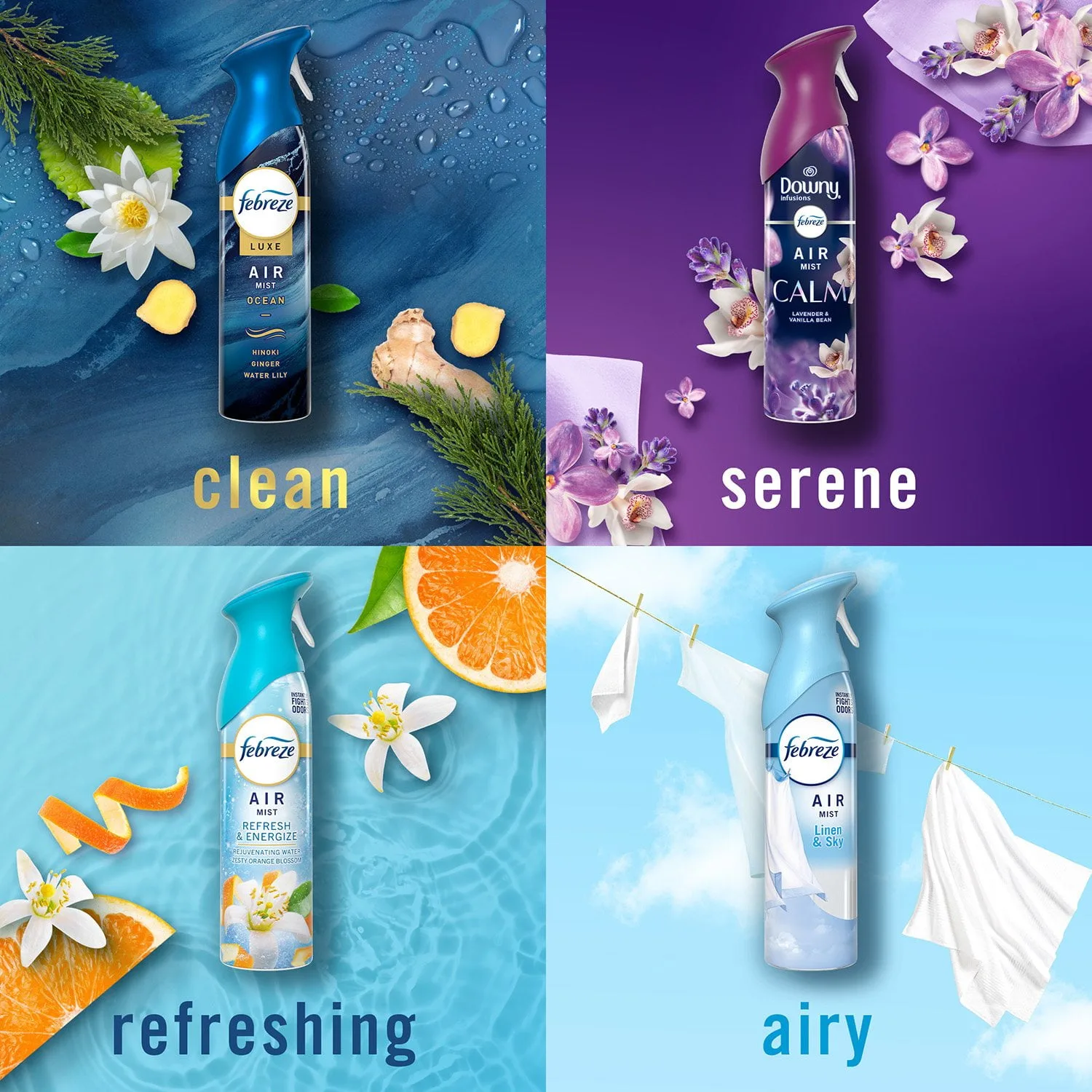 Febreze Air Mist Air Freshener Spray, Mixed Scent, 4ct.
