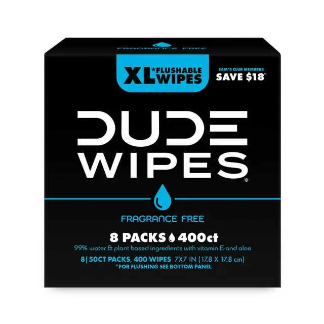 Flushable wipes in  Kenya  DUDE WIPES XL Fragrance-Free Wipes 400 Count