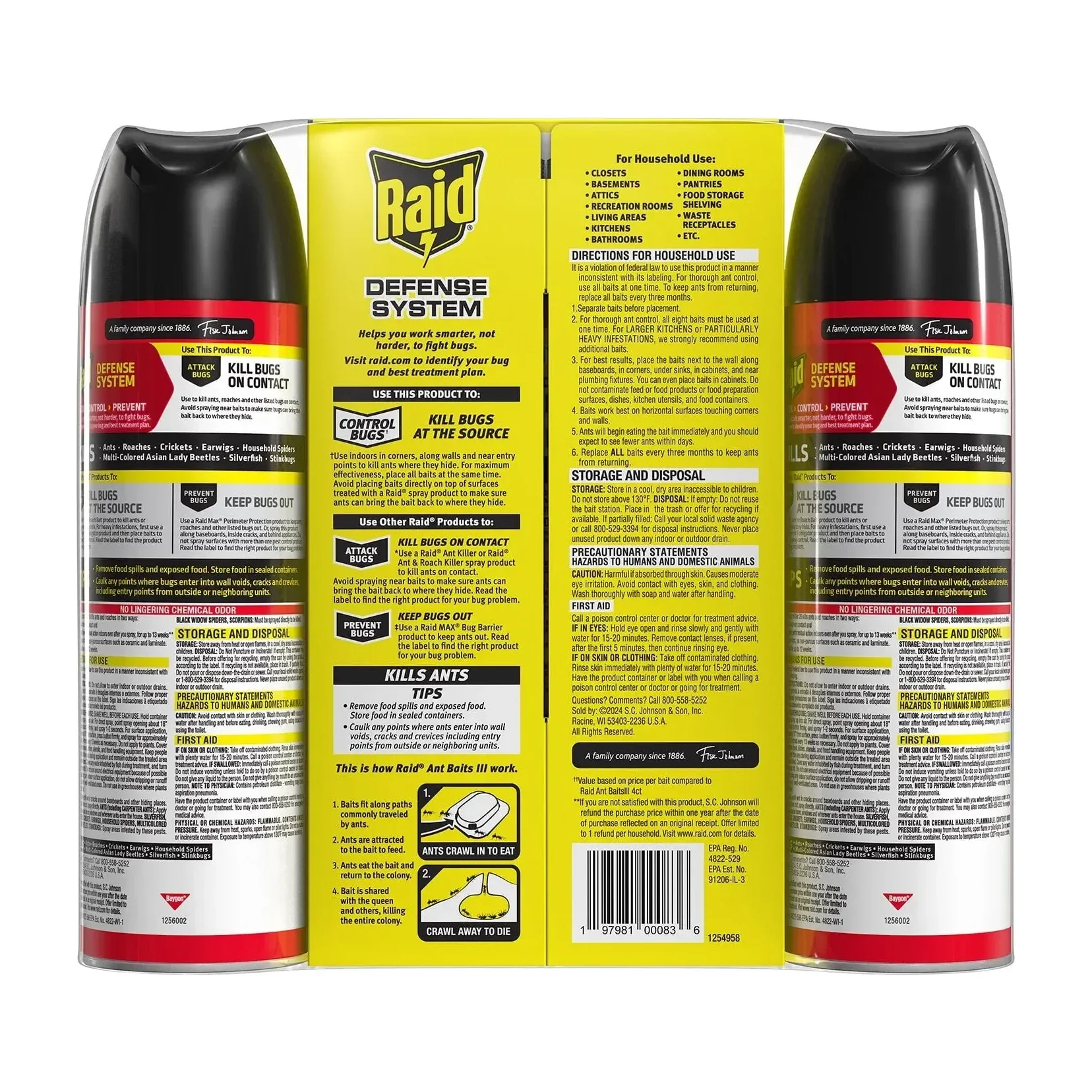 Raid Ant & Roach Aerosol, 2 Pack with Bait Trap