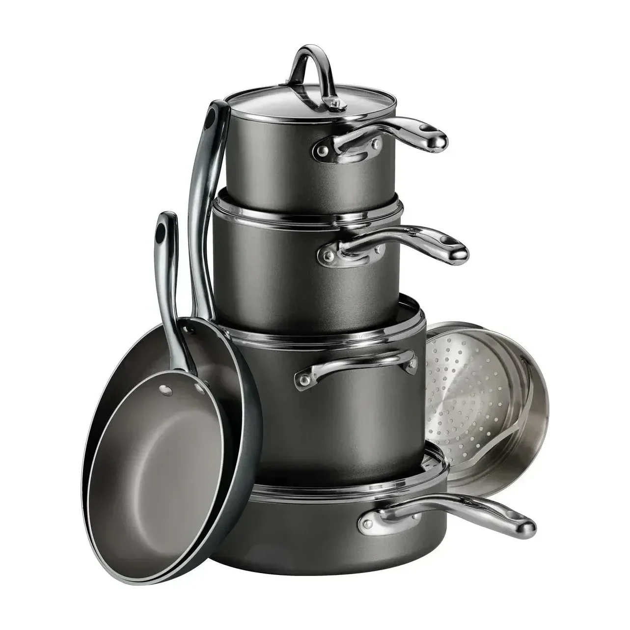 Tramontina 11-Piece Nonstick Cookware Set, Charcoal Gray