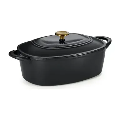 Tramontina Cast Iron Oval Dutch Oven Pot with Lid, Black with Gold