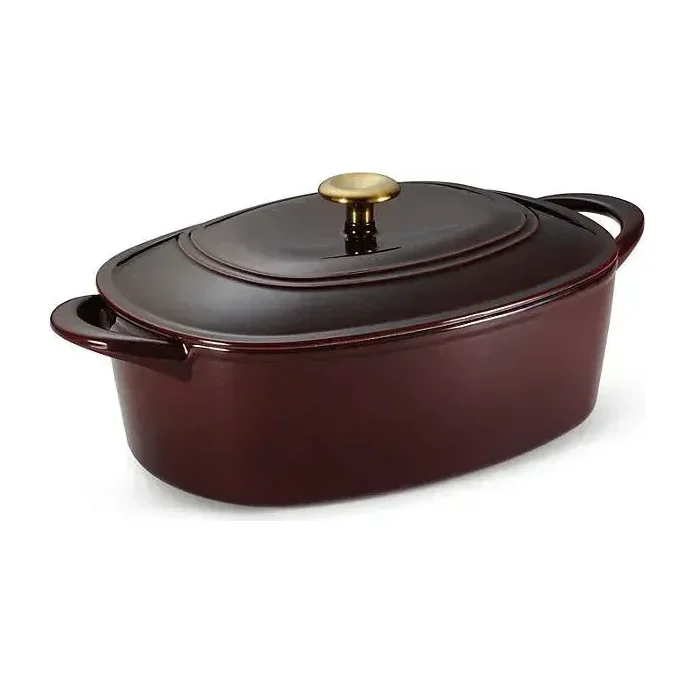Tramontina Cast Iron Oval Dutch Oven Pot with Lid, CranBerry