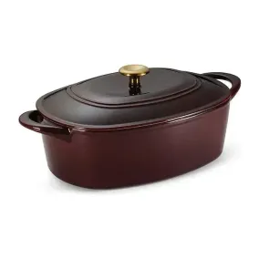 Tramontina Cast Iron Oval Dutch Oven Pot with Lid, CranBerry