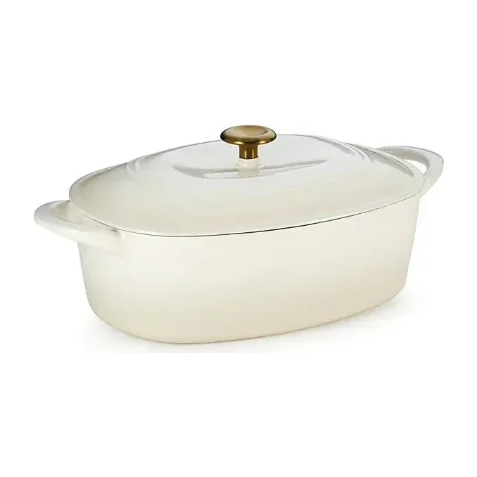 Tramontina Cast Iron Oval Dutch Oven Pot with Lid, Latte with Gold