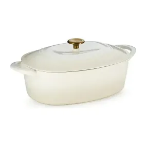 Tramontina Cast Iron Oval Dutch Oven Pot with Lid, Latte with Gold