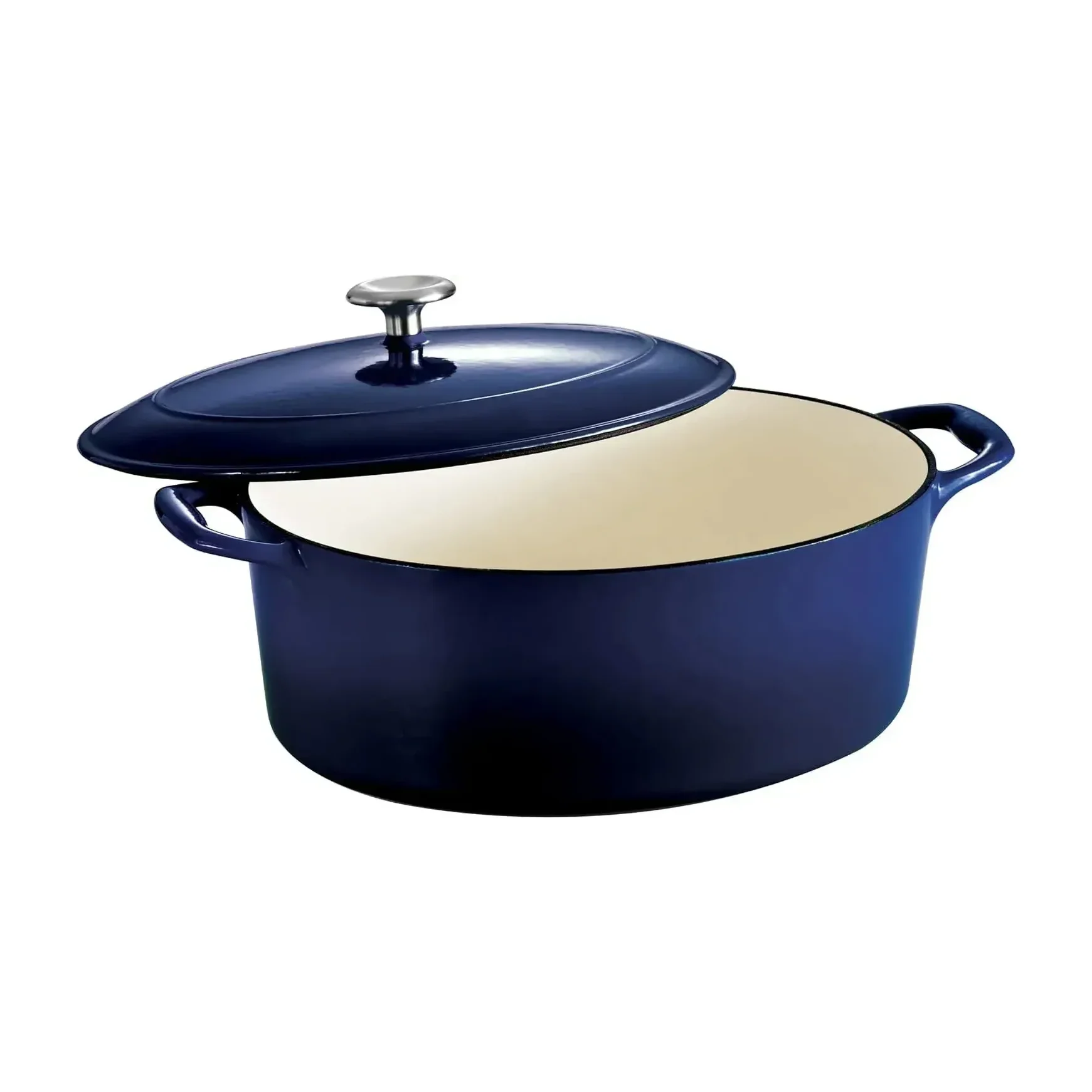 Tramontina Cast Iron Oval Dutch Oven Pot with Lid, Navy with Silver