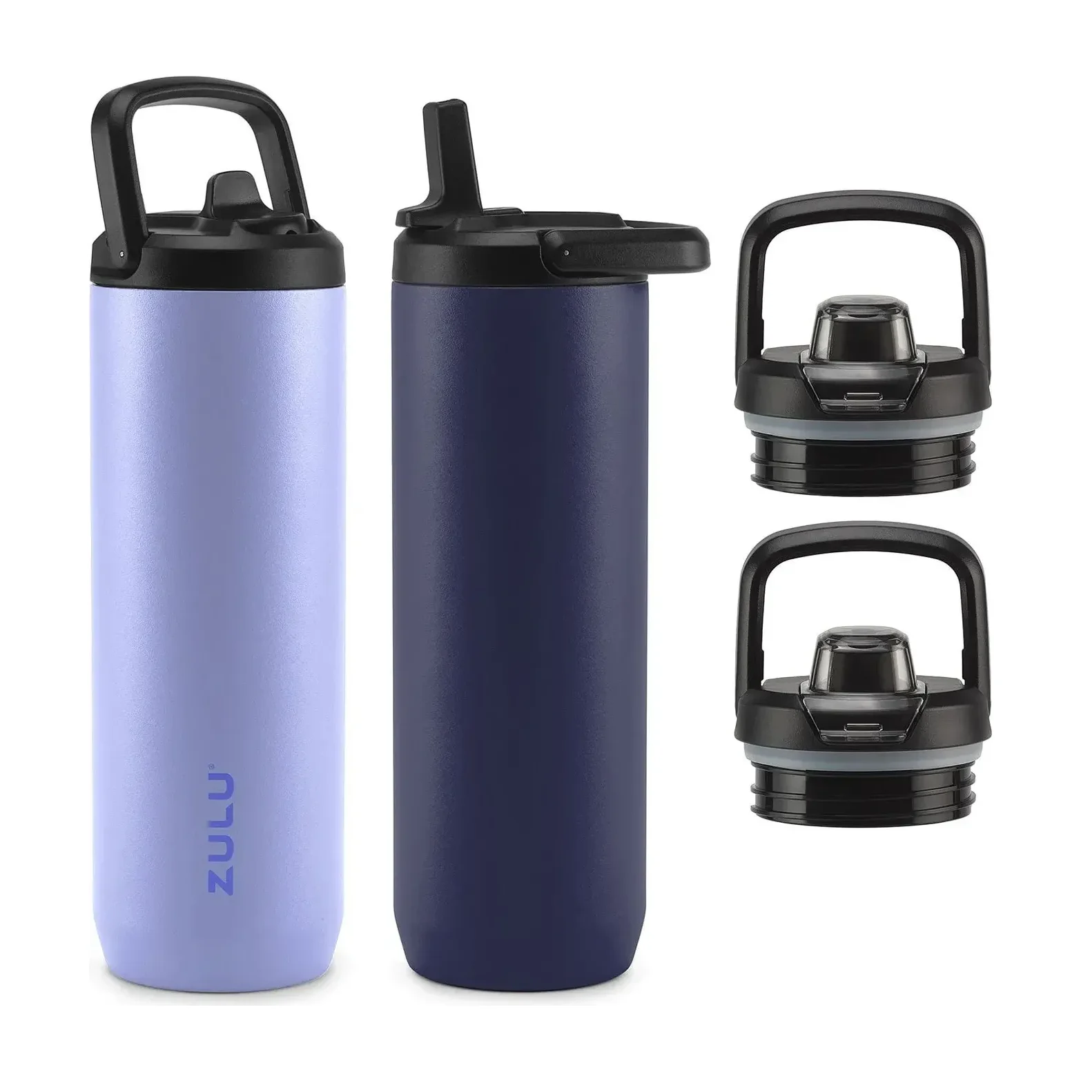 Zulu Base Stainless Steel Water Bottle with Lids (2 Pack)