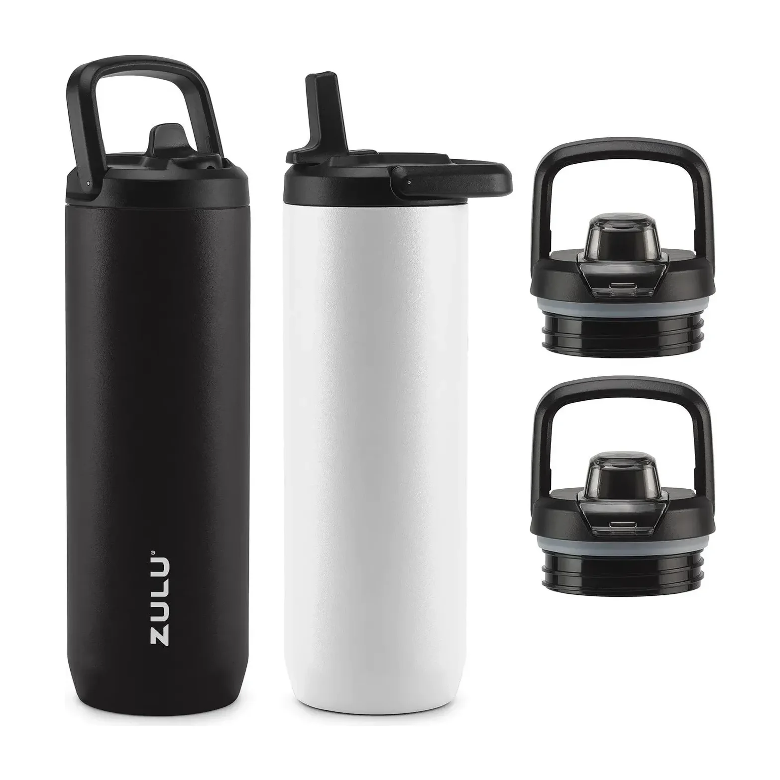 Zulu Base Stainless Steel Water Bottle with Lids (2 Pack)