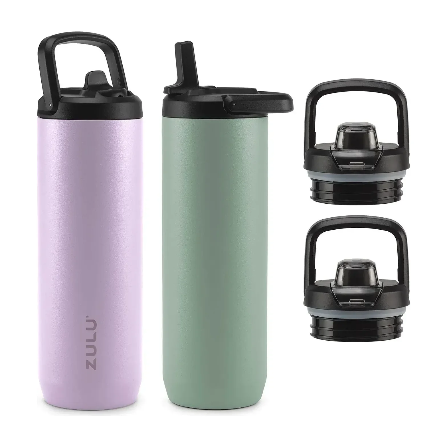 Zulu Base Stainless Steel Water Bottle with Lids (2 Pack)